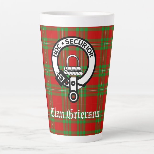 Tasse Latte Clan Grierson Crest Badge & Tartan (Devant)