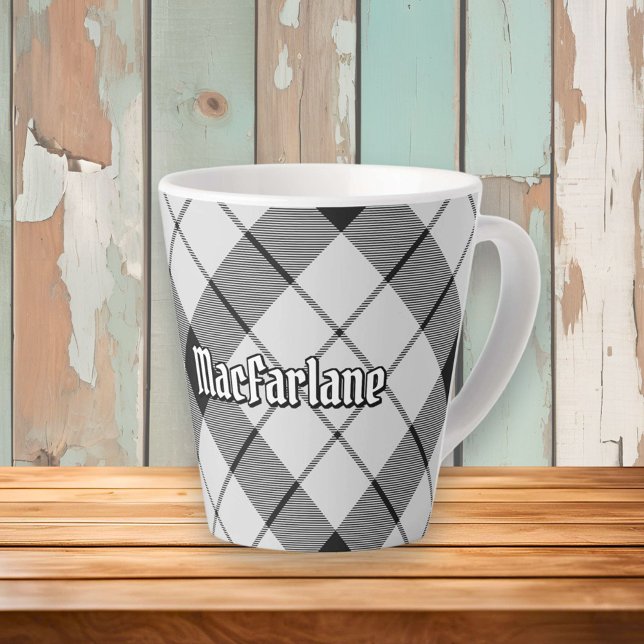 Tasse Latte Clan MacFarlane Tartan noir et blanc (Créateur téléchargé)
