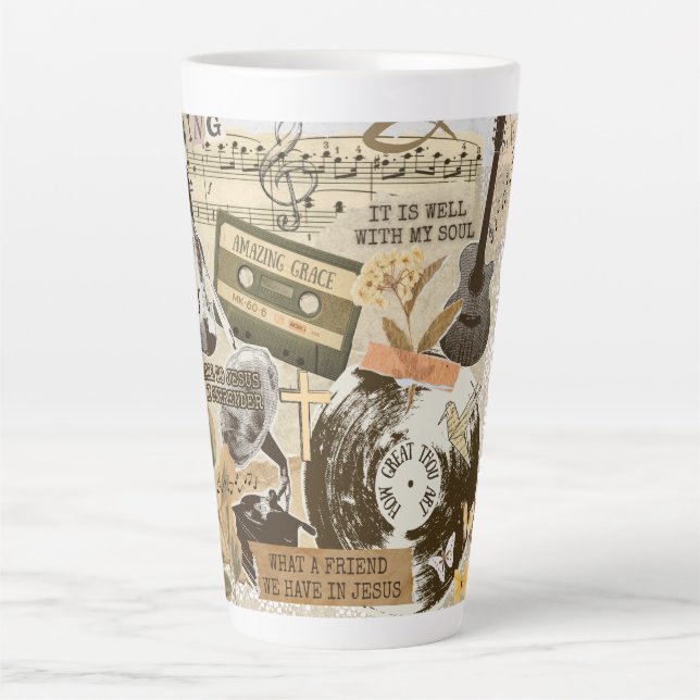 Tasse Latte Classic Christian Hymns Songs Music Collage (Devant)