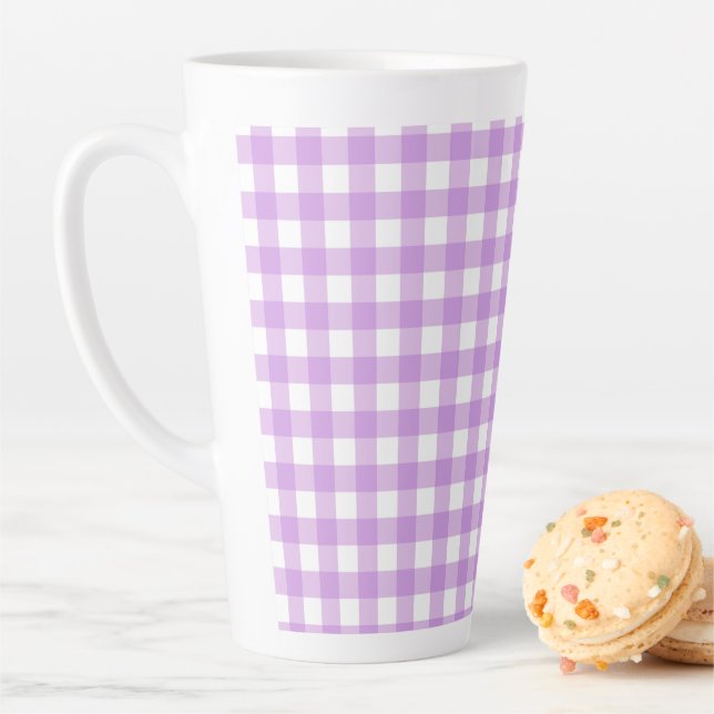 Tasse Latte Classic En vichy Vérifier Plaid Motif Lilac (En situation)