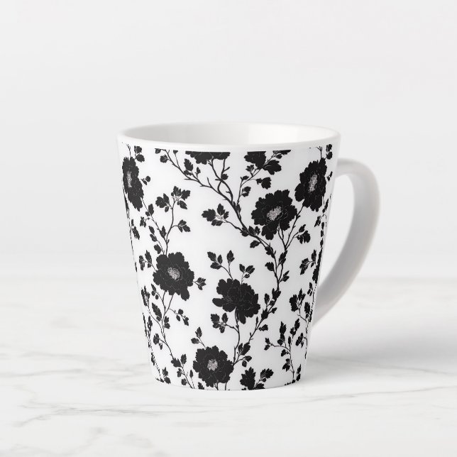 Tasse Latte Classic High Contrast Black Floral Silhouette (Angle droit)
