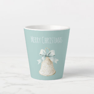 Tasse Latte Cloche de Noël crème jolie noeud bleu