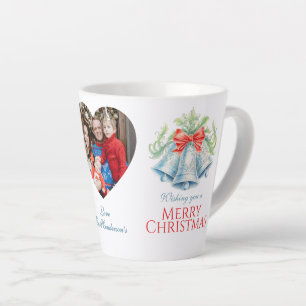 Tasse Latte Clochettes argent aquarelle rouge photo Noël 