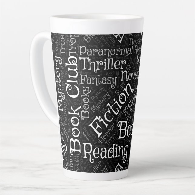 Tasse Latte Cloud Word pour les amateurs de livres (Angle gauche)