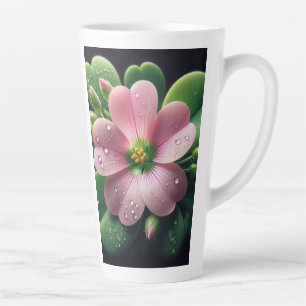 Tasse Latte Clover Floral rose et vert Oxalis