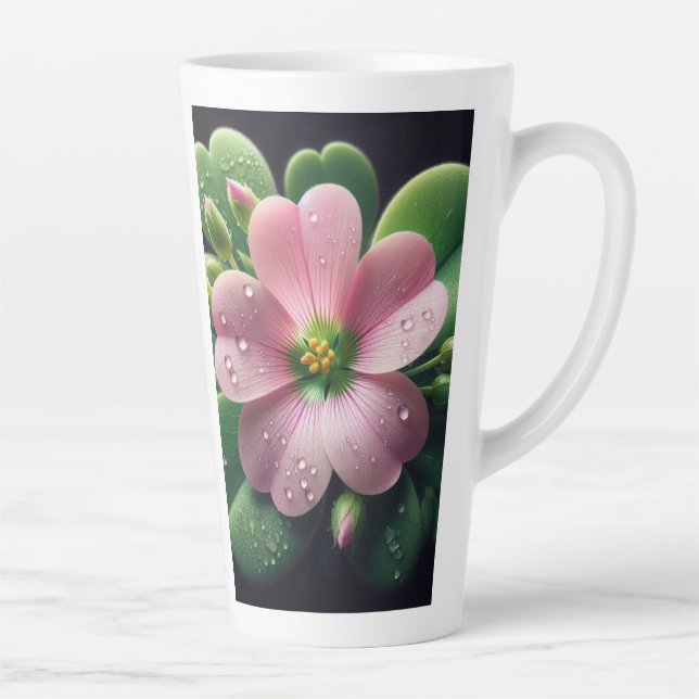 Tasse Latte Clover Floral rose et vert Oxalis (Droite)