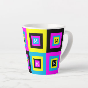 Tasse Latte CMYK Monogramme Carré géométrique