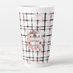 Tasse Latte Coccinelle rayée rose et noir