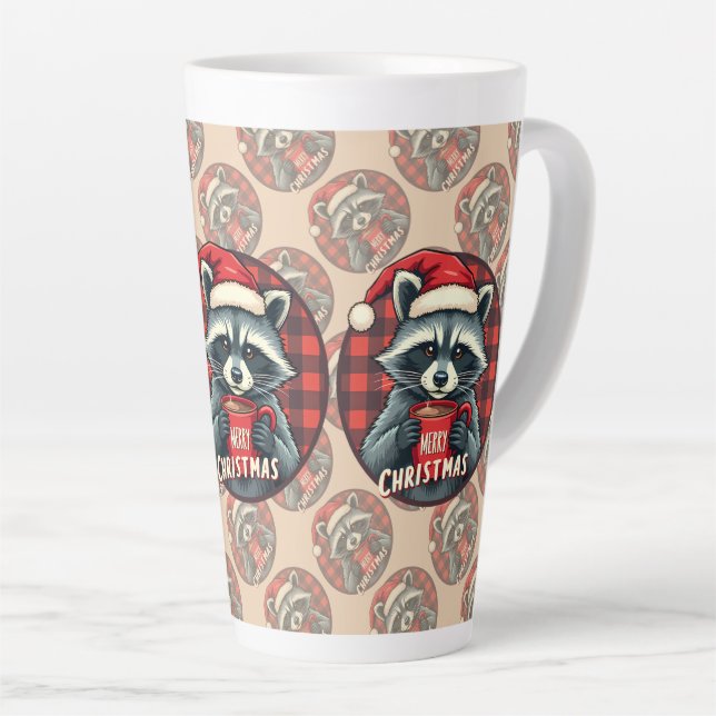 Tasse Latte Cocoa Cheer de Raton Laveur de Noël (Angle droit)
