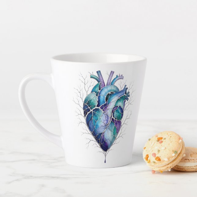 Tasse Latte Cœur Anatomique Bleu et Violet (En situation)