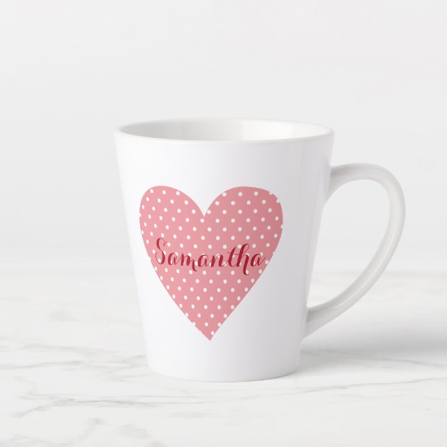 Tasse Latte Coeur de pois rose et blanc mignon (Droite)
