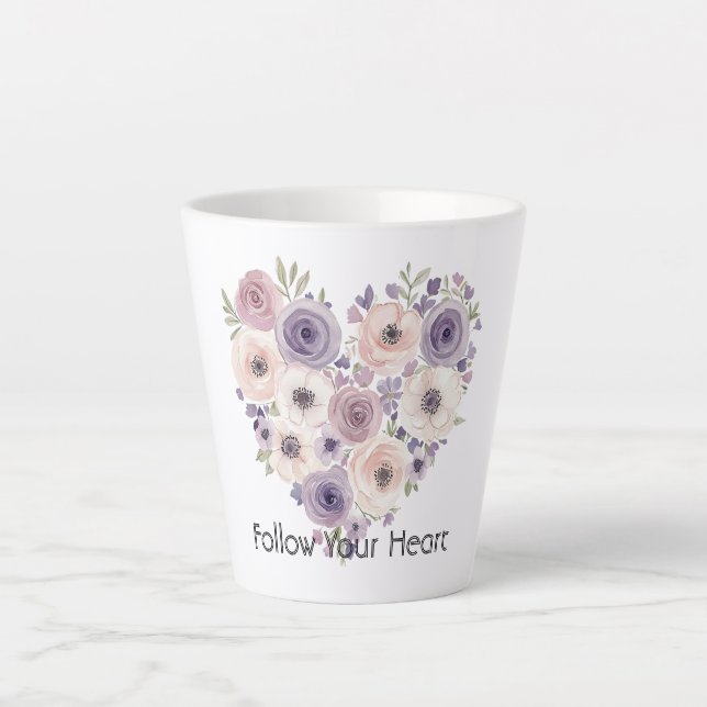 Tasse Latte Cœur floral blanc violet rose (Devant)