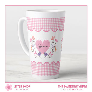 Tasse Latte Cœur floral rose personnalisé pour la fête des mèr