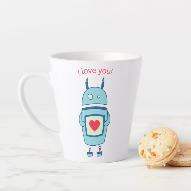 Tasse Latte Coeur robot mignon Je t'aime (En situation)