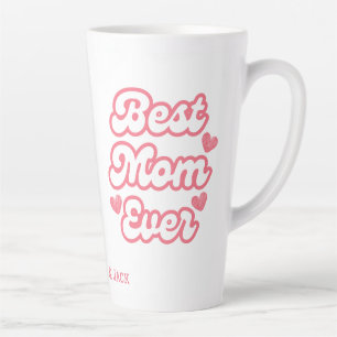 Tasse Latte Coeur rose Meilleure maman Ever Enfants Noms Latte