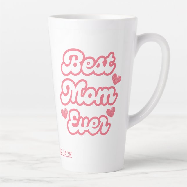 Tasse Latte Coeur rose Meilleure maman Ever Enfants Noms Latte (Droite)