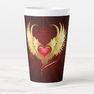 Tasse Latte Coeur rouge avec ailes d'or