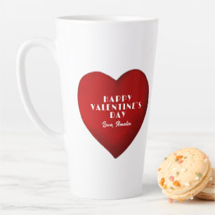 Tasse Latte Cœur rouge romantique avec nom Saint-Valentin 