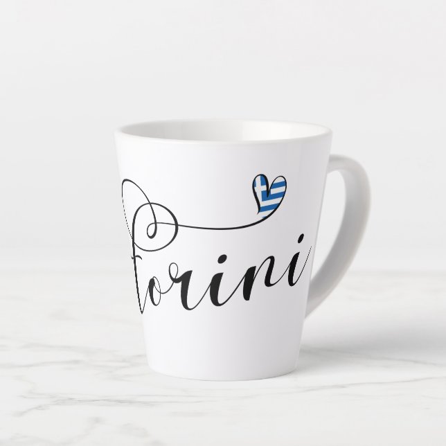 Tasse Latte Coeur Santorin En Drapeau, Grèce, Thira (Angle droit)