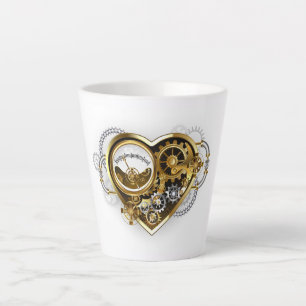 Tasse Latte Cœur Steampunk avec un manomètre