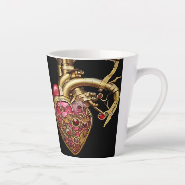 Tasse Latte Cœur Steampunk Rubis et Engrenages Anatomiques (Droite)