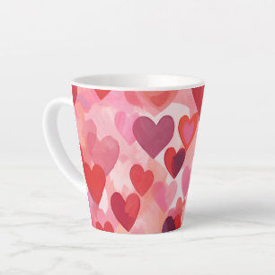 Tasse Latte Cœurs aquarelle rose et rouge Coquette romantique