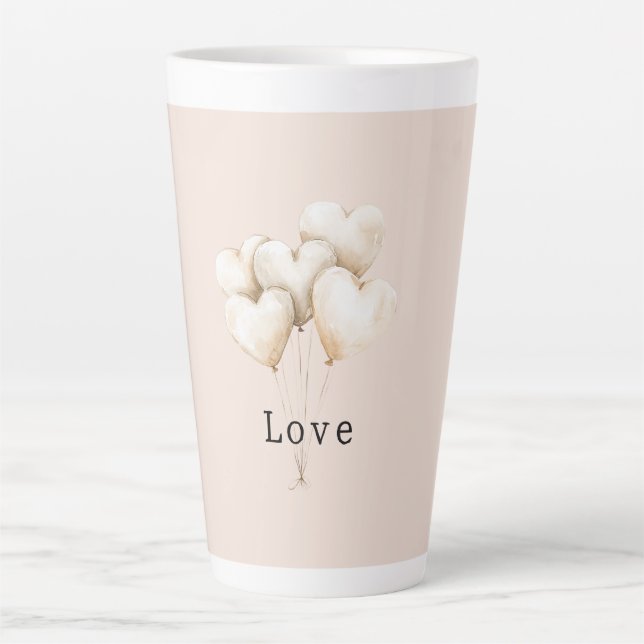 Tasse Latte Cœurs Ballons Amour Crème Rosée (Devant)