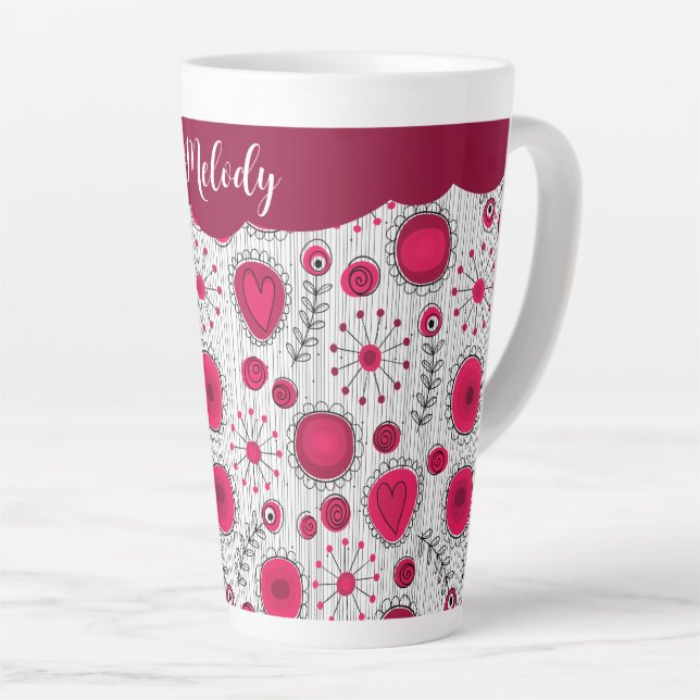 Tasse Latte Coeurs blancs blancs blancs blancs Whimsical fleur (Angle droit)