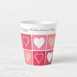 Tasse Latte Coeurs blancs modernes rouge et rose couleurs Vale
