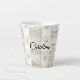 Tasse Latte Coeurs Boho Beige Blanc Crème