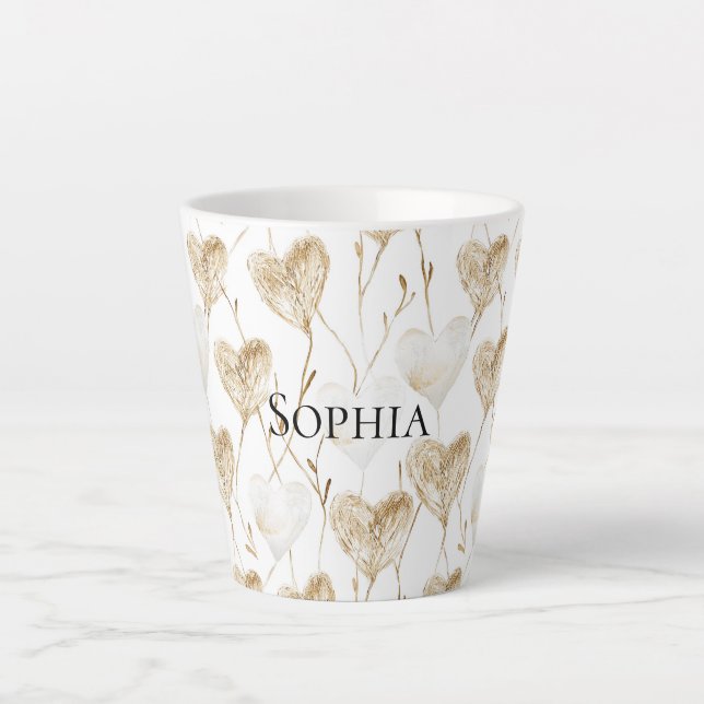 Tasse Latte Coeurs Boho de crème Brown (Devant)