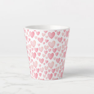 Tasse Latte Cœurs de la Saint-Valentin à l'aquarelle rose