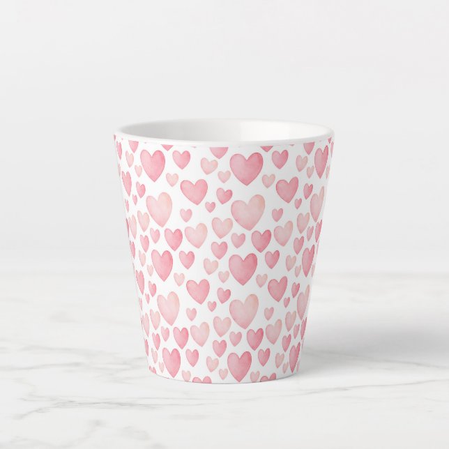 Tasse Latte Cœurs de la Saint-Valentin à l'aquarelle rose  (Devant)