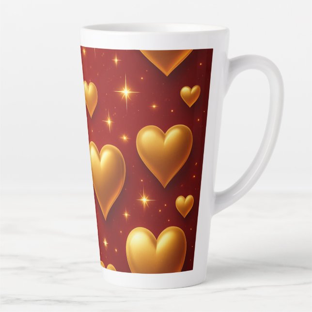 Tasse Latte Coeurs d'or en rouge avec étoiles (Droite)