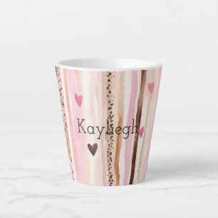 Tasse Latte Coeurs Empreintes de léopard Brown roses rayures A