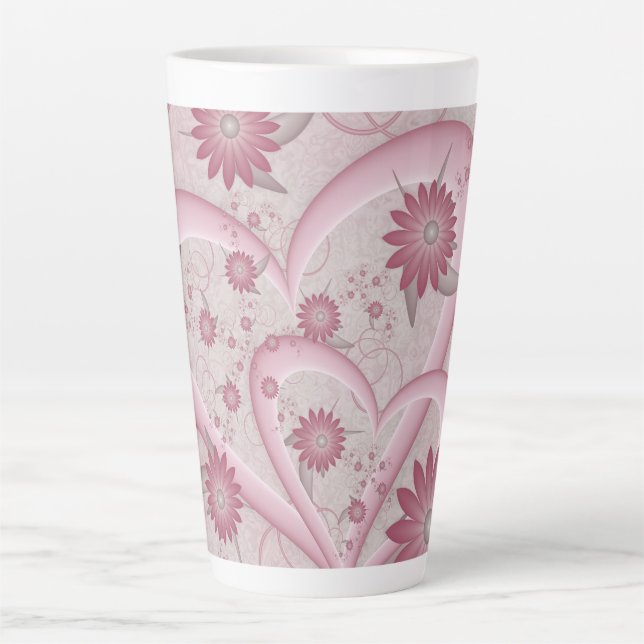 Tasse Latte Coeurs et fleurs Abstraits roses Aimer l'art fract (Devant)