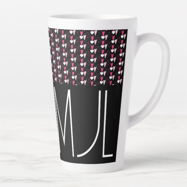 Tasse Latte Cœurs modernes motif mixte Saint-Valentin initiale (Droite)