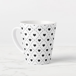 Tasse Latte Cœurs Noirs Grille Géométrique Minimaliste Coquett
