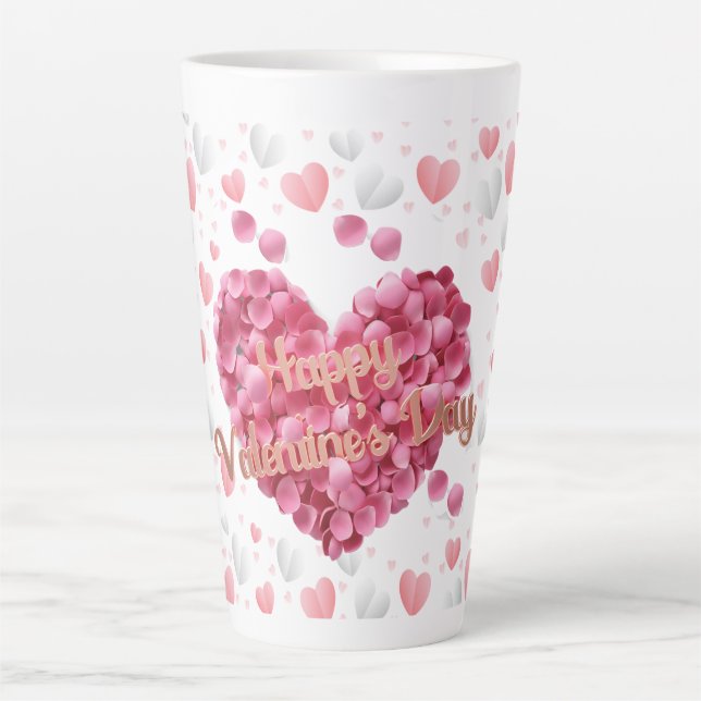 Tasse Latte Coeurs roses élégants Saint-Valentin (Devant)