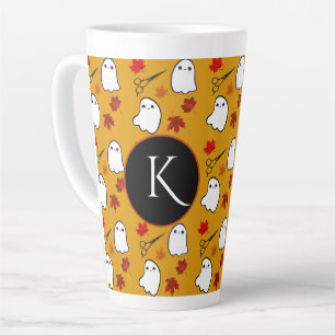 Tasse Latte Coiffeur Halloween Fantômes Initial
