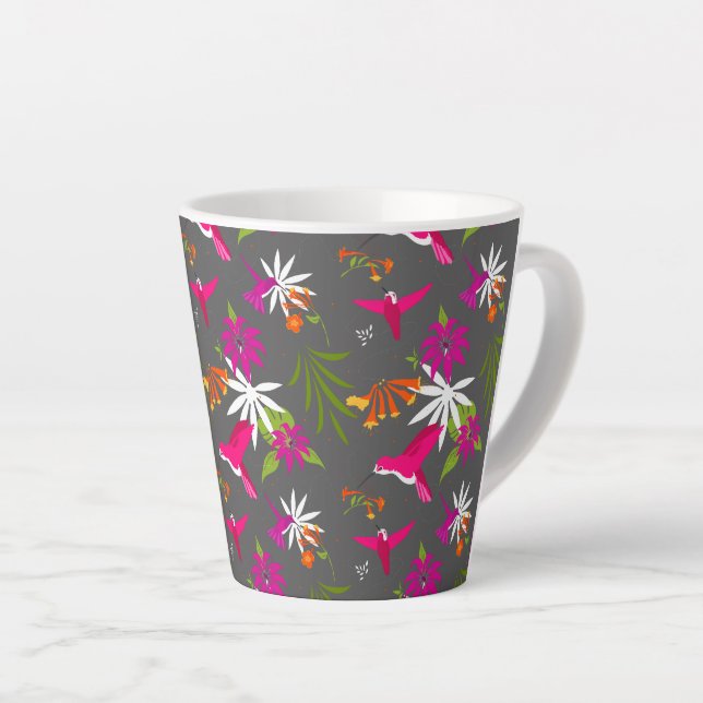 Tasse Latte Colibri Motif rose violet gris gris tropique (Angle droit)