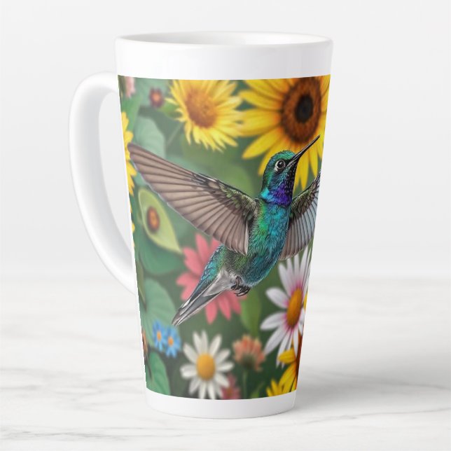 Tasse Latte Colibri Parmi Les Fleurs (Angle gauche)