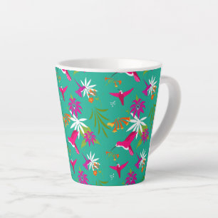 Tasse Latte Colibris rose violet vert bleu Tropical