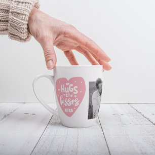 Tasse Latte Collage Couple Photo & Hugs And Kisses PInk Heart