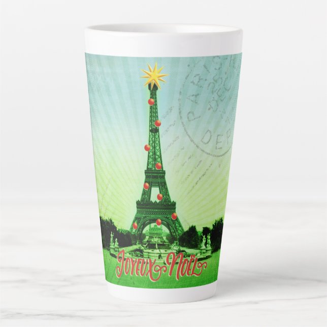 Tasse Latte Collage de Noël Tour Eiffel (Devant)