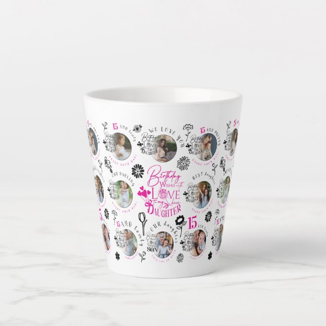 Tasse Latte Collage de photos d'anniversaire pour les filles (Devant)