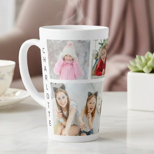 Tasse Latte Collage Moderne de 5 Photos Personnalisé avec Nom