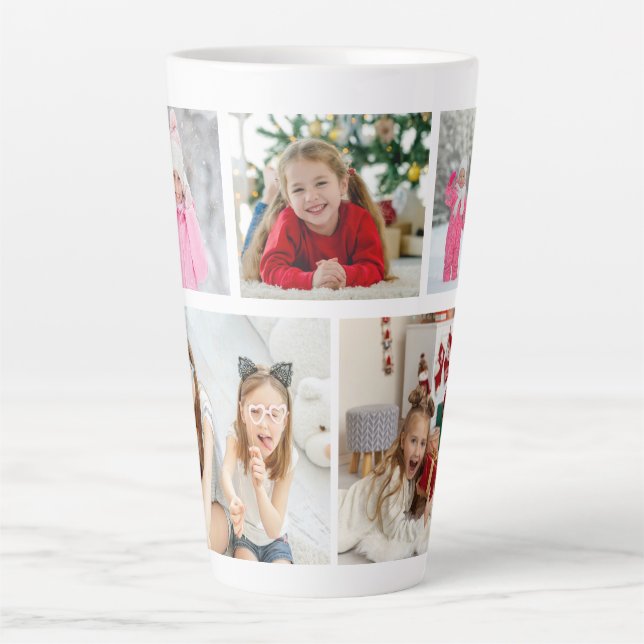 Tasse Latte Collage Multi Photo Nom Personnalisé Moderne (Devant)