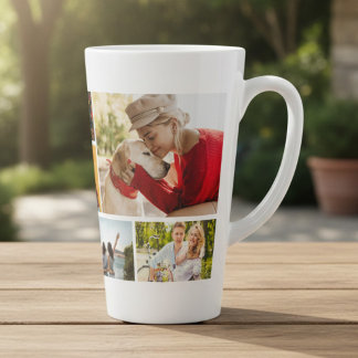 Tasse Latte Collage Multi Photo Nom Personnalisé Moderne