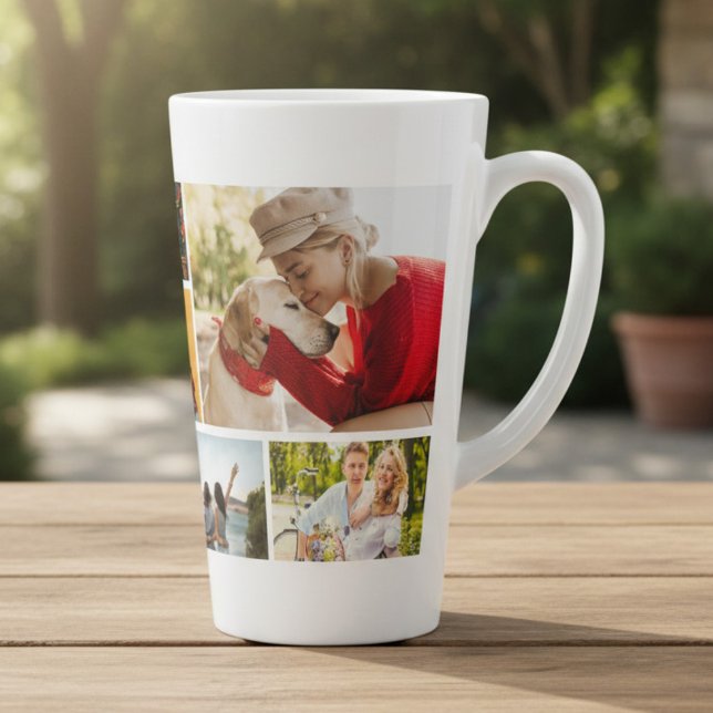 Tasse Latte Collage Multi Photo Nom Personnalisé Moderne (Créateur téléchargé)
